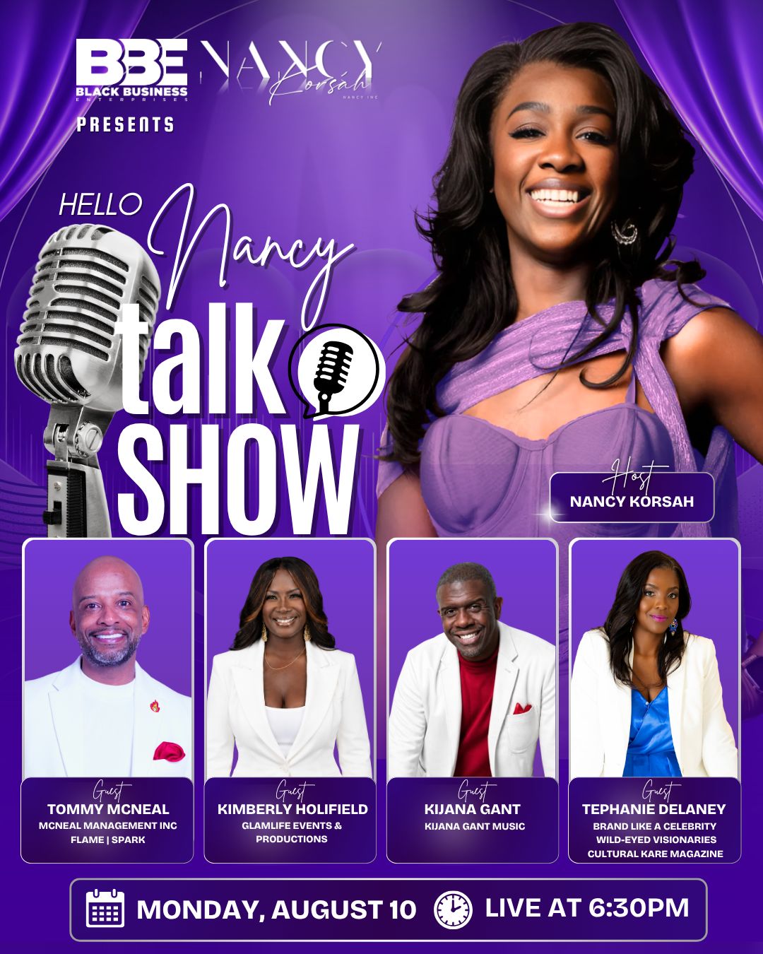 Hello Nancy Talk Show guest flyer